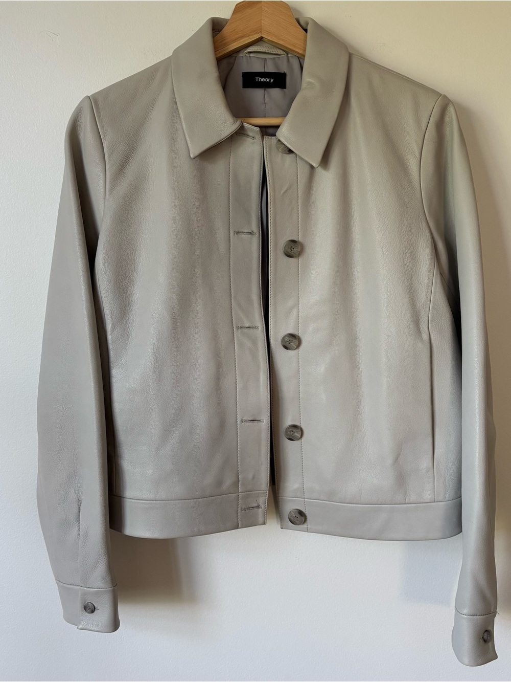 Theory Leather Button-Front Jacket - Picture 2 of 7